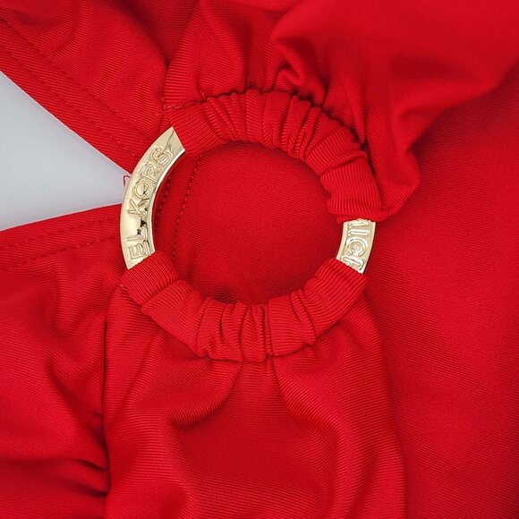 Michael Kors Size 14 Womens One Piece Swimsuit V Neck Gold Ring Front New - Picture 2 of 9